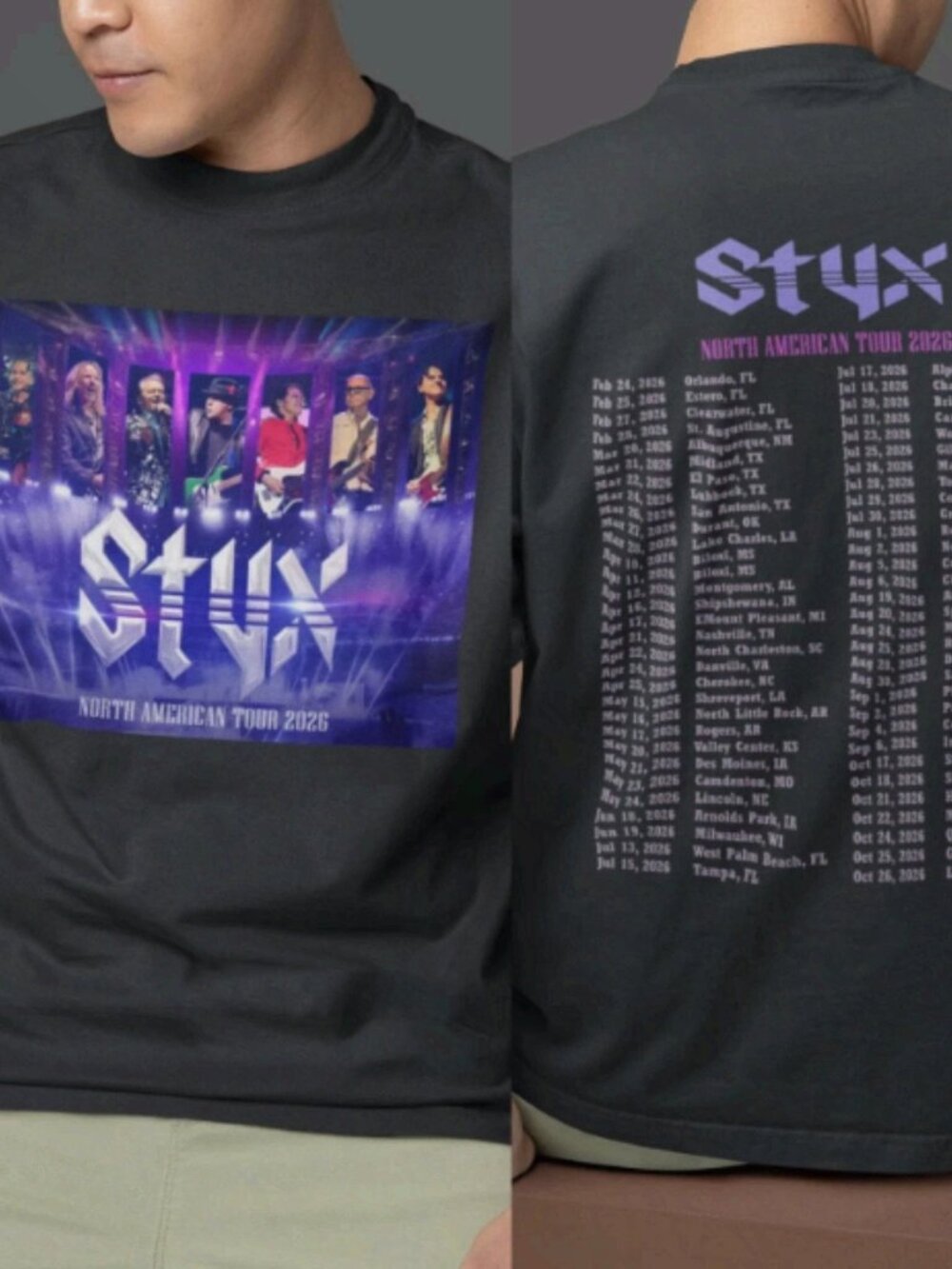 Styx North American Tour 2026 Vintage Concert Graphic Dark Grey T-Shirt